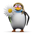 3d Hippy penguin with flower