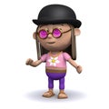 3d Hippy wears a bowler hat Royalty Free Stock Photo