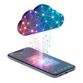 3d-holographic-data-cloud-floating-above-smartphon Royalty Free Stock Photo