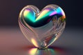 3D holographic glass heart isolated on transparent background. Generative AI