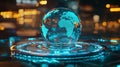 3D holographic globe interface featuring a global search engine symbolizing real-time access to data information