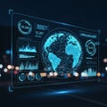 3D holographic globe surrounded by various data visualizations Royalty Free Stock Photo