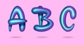 3d holographic lettering. Iridescent gradient letters A B C