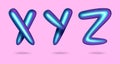 3d holographic lettering. Iridescent gradient letters X Y Z
