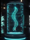 A 3D holographic representation of a DNA strand is displayed in a modern lab, highlighting cutting-edge biotechnology Royalty Free Stock Photo