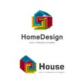 3d home logo template, abstract geometric house symbol, building company logotype Royalty Free Stock Photo