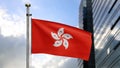 3D, Hongkong flag waving on wind. Close up of Hong Kong banner blowing soft silk