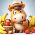 3D horse funny cartoon. Farm animals. AI generated Royalty Free Stock Photo