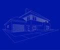 3D House building sketch. Home line Icon on blue Royalty Free Stock Photo