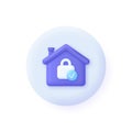 3D House protection illustration on Speech Bubble. Closed padlock. Home protection concept. Apartment smart guard