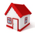 3d house with red roof on white background