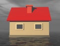 3d house sinking in flood water. Royalty Free Stock Photo