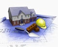 3D house under construction with partial watercolor effect Royalty Free Stock Photo