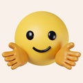 3d Hugging emoji. Emoticon giving a hug. Happy yellow face with open hands and smiling eyes. icon isolated on gray