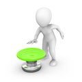 3d human with the big green button. Royalty Free Stock Photo
