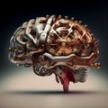 3D human brain with golden accents on dark background