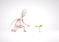 3d Human character and a small plant