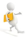 3d human character walking and holding yellow office paper folder Royalty Free Stock Photo