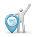 3d human with click here symbol Royalty Free Stock Photo