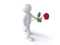 Human Figurine With a Red Rose in 3D