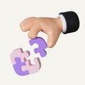 3d human hands with jigsaw puzzle pieces. Symbol of teamwork, cooperation, partnership, Problem-solving, business