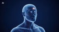 3d human head and torso in blue light with ai symbol glowing brightly Royalty Free Stock Photo