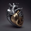 3D human heart with golden accents on dark background