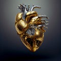 3D human heart with golden accents on dark background