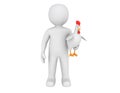 3d human is holding a white chicken pet in his arms against white backdrop Royalty Free Stock Photo