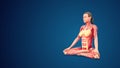 3D human Siddhasana or Adeptâs yoga Pose on blue background (normal hand)