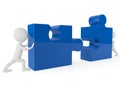 3d humanoid character push a blue puzzle pieces