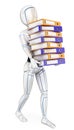 3D Humanoid robot loading with many ring binders. Work overload Royalty Free Stock Photo