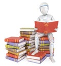 3D Humanoid robot sitting on a pile of book reading