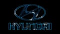 3D HYUNDAI Motor Company logo on black bg. South Korean car brand. Car industry background. Car Concept. For title, text