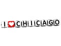 3D I Love Chicago Button Click Here Block Text