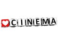 3D I Love Cinema Button Block text on white background Royalty Free Stock Photo