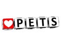 3D I Love Pets Button Block text on white background