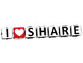 3D I Love Share Button Click Here Block Text