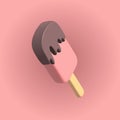 3d ice cream with chocolate icon isolated on a pink background. 3d shape vector illustration. Royalty Free Stock Photo