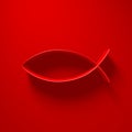 3D Illustration - Ichthys fish symbol with light above on red