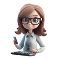 3D icon avatar cartoon Young accountant calculating invoice with calculator at workplace tax, people close up portrait on isolated Royalty Free Stock Photo