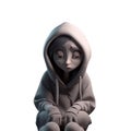 3d icon avatar Sad and lonely teenager girl on the floor her head down in the hood. Concept Depression, sorrow, sadness, mental