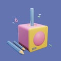 3D icon back to school sharpener rendered isolated on the colored background