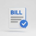 3D Icon of a Bill with a Blue Checkmark and Lines invoice payment Royalty Free Stock Photo