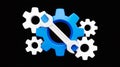 3D icon blue gear, white wrench center, technical maintenance symbol Royalty Free Stock Photo
