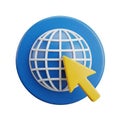 3D Icon of a Blue Globe with a Yellow Cursor Arrow on a White Background world internet Royalty Free Stock Photo