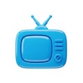 3D Icon of a Blue Retro Television Set with Two Antennas and Control Dials on a White Background Royalty Free Stock Photo