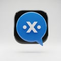 3D Icon of a Blue Speech Bubble with White \' X\' Symbol and Dots on Black Square chat Royalty Free Stock Photo