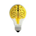 3d icon Bulb and Brain Mind inside, Creative Thinking idea on Isolated Transparent png background. Generative ai Royalty Free Stock Photo