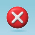 3d icon close button. Red button cross, exit, cancel, error, rejected. 3d cross for web, mobile application Royalty Free Stock Photo